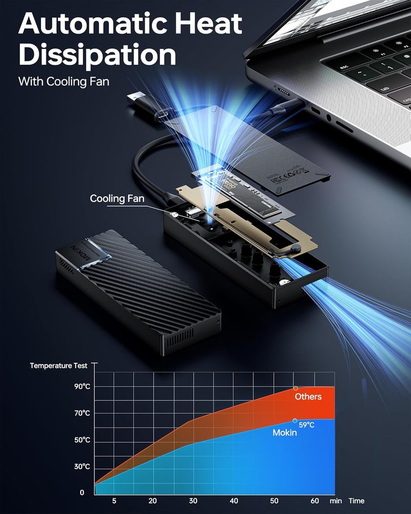 Mokin M.2 NVMe Enclosure,40Gbps M.2 Enclosure SSD Enclosure Compatible for M4/Pro/Max MacBook Mac mini,Support SSD Size 2230/2242/2260/2280 B+M M-Key PCIe Compatible with Thunderbolt 3/4/USB4/3.2/3.1 - Image 3